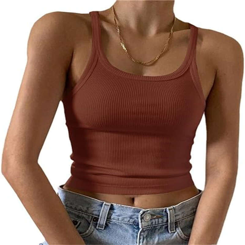 Women's Summer Spaghetti Strap Vest, Thin Outerwear Crop Top, Milk Silk Top B5