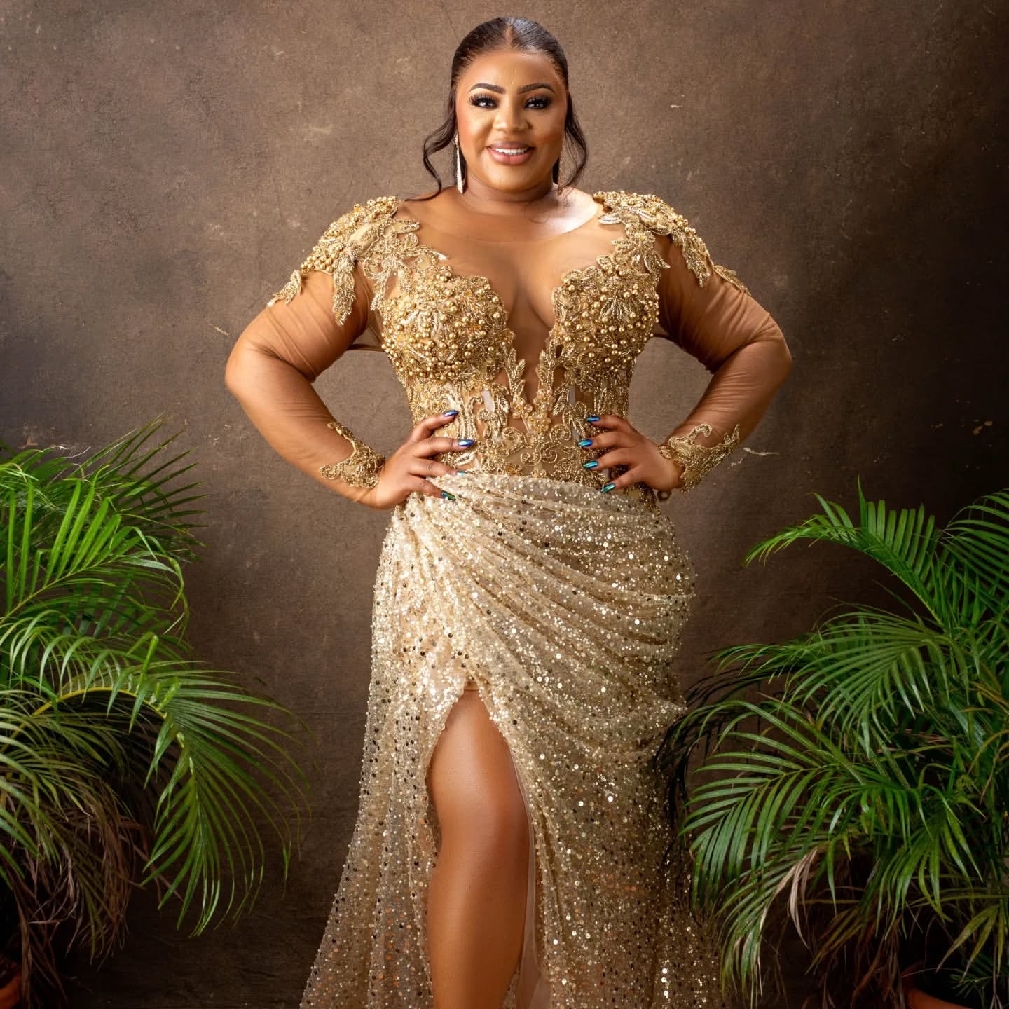 Gold Mermaid Prom Dresses 2025 Lace Pearls Sequined High Split Evening Formal Party Second Birthday Engagement Gowns Plus Size Dress For Special Occas