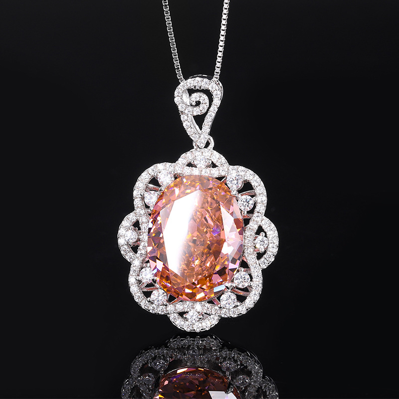 S925 Silver High-Carbon Diamond Large Dove Egg Pendant Necklace, Luxury Setting Design, 15x20mm Main Stone, Stylish and Elegant Women's Jewelry
