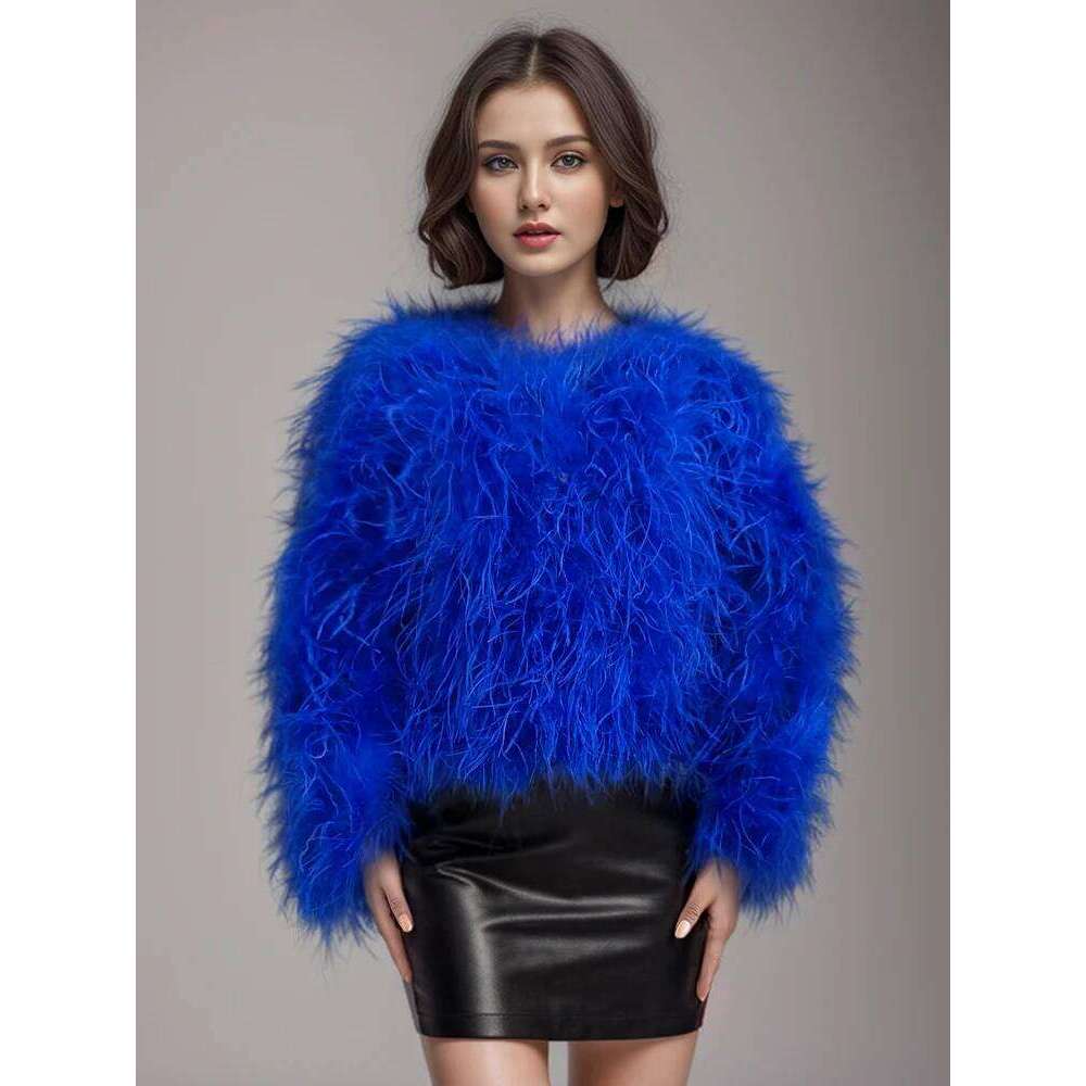 Winter True Ostrich Hair Casual Long Sleeve Imported Fur Women's Warm Jacket Size Customizable