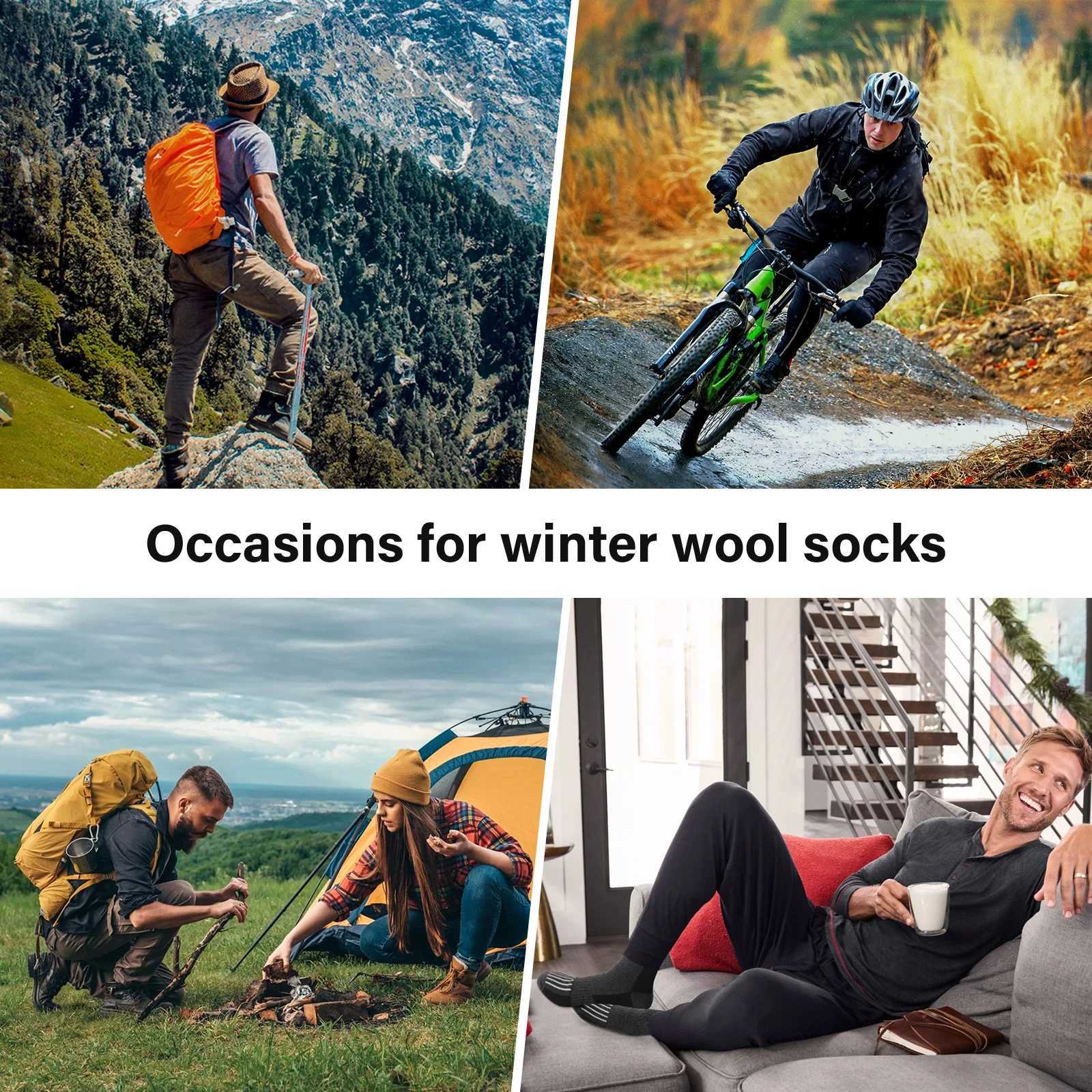 5 Pairs Merino Wool Socks Mens Wool Hiking Socks Soft Warm Winter Casual Crew Moisture-Wicking Socks for Indoors Outdoors Z250610