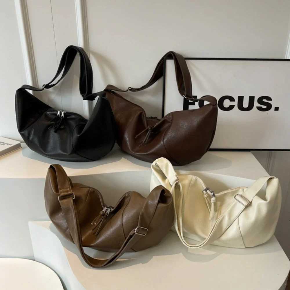 Retro Korean Version Ins Hobos Bag Causal Large Capacity PU Soft Simple and Casual 2024 New Tote Leather Shoulder Bags Women BagXJ250610