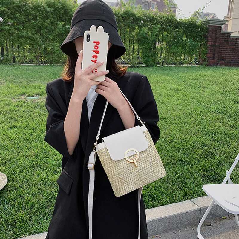 Summer New Straw Bucket Bag For Women New Crossbody Bag Beach Handbag Vacation Shoulder Bag Design Lady Bag Travel Purse Bolsa XJ250610