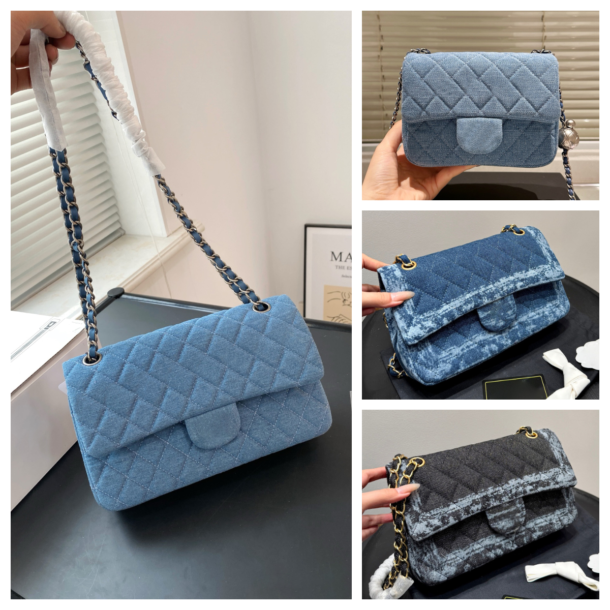 Women's Fashion Trendy Classic Chain Bags Blue denim Women flap messenger Denim Shoulder crossbody Designer chain bag