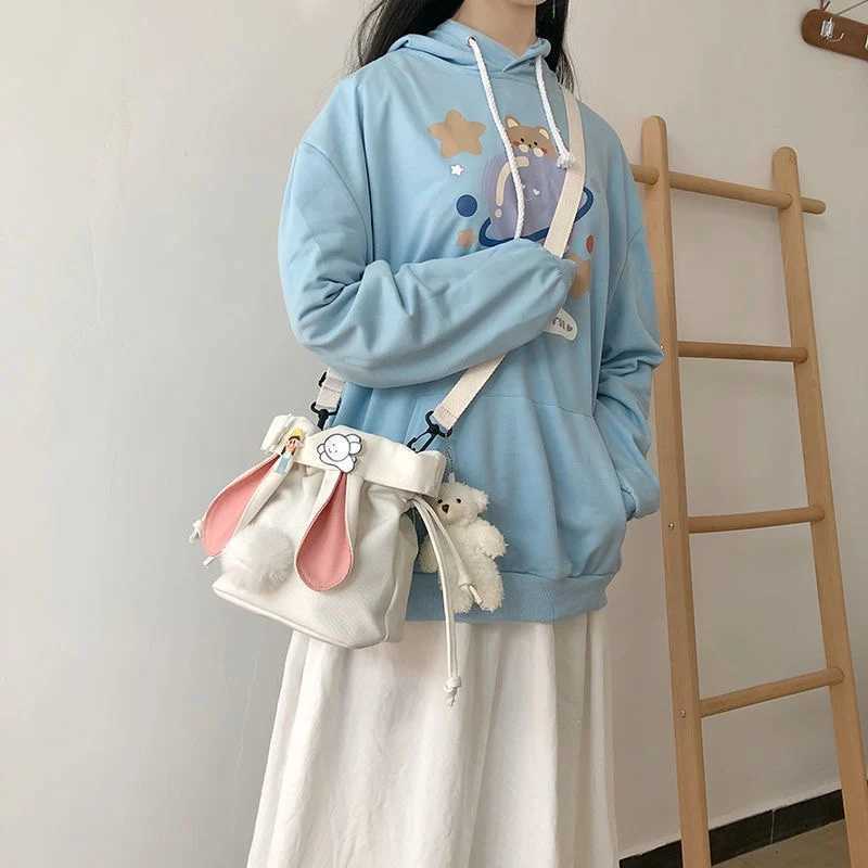Canvas Cute Women Messenger Bag Leisure Fashion Girl Shoulder Bag Rabbit Young Girl Korean Crossbody Bag Diagonal Cross Bag XJ250610