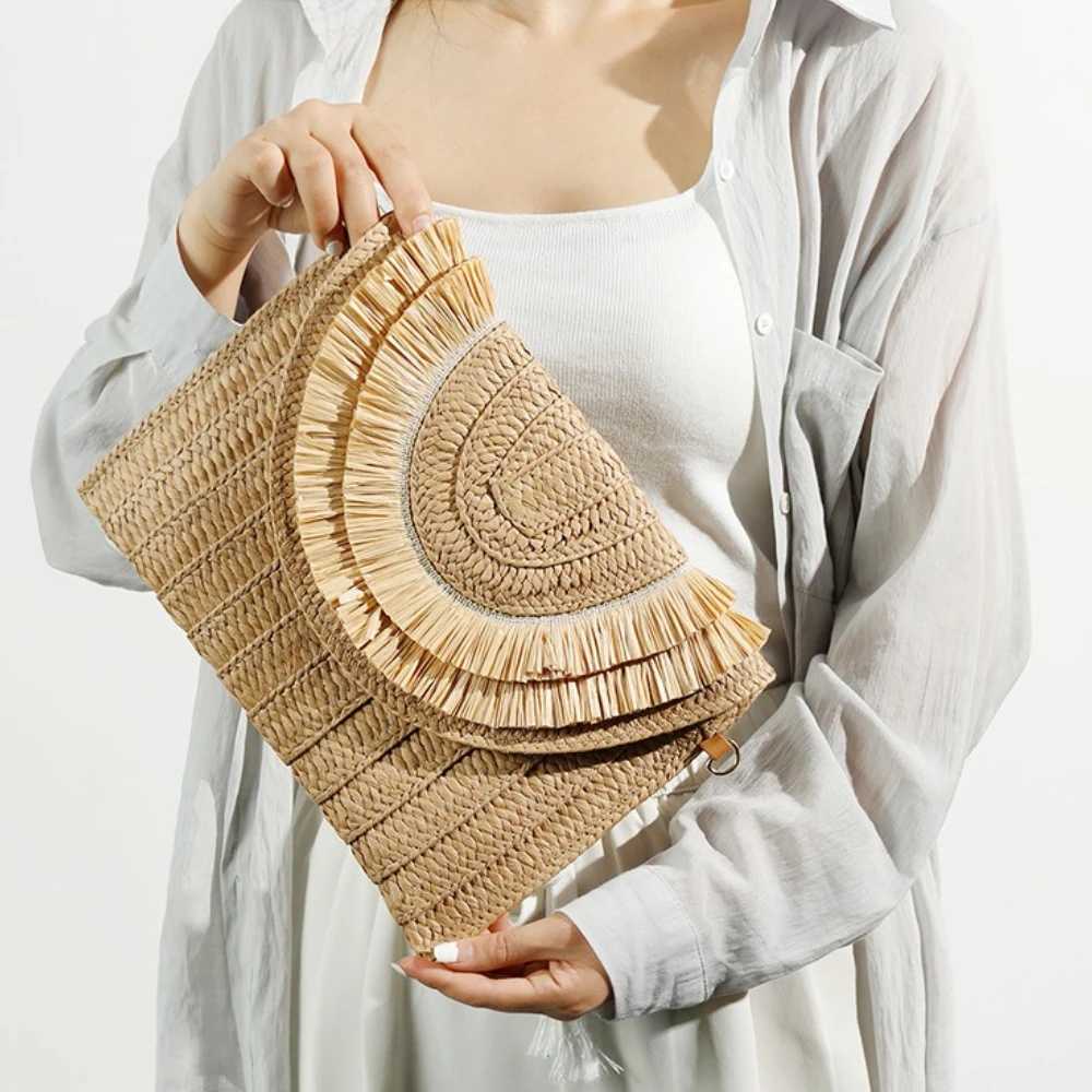 Raffia Straw Woven Bags Fashion Ladies Wrist Clutches Summer Women Shoulder Crossbody Bags Handmade Handbags Purse Beach Bag XJ250610