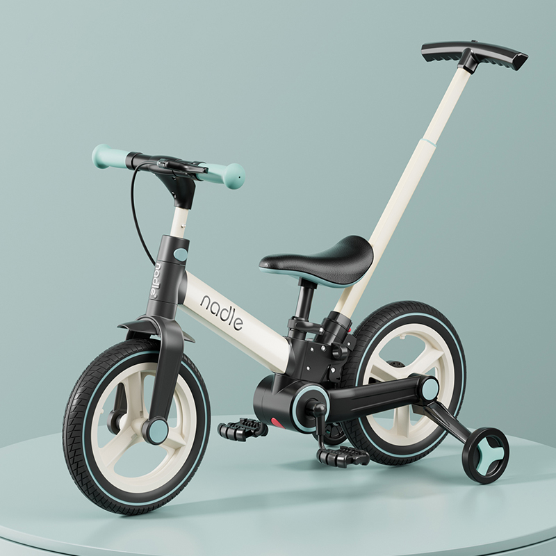 Nadle 2-in-1 multifunctional bicycle aluminum alloy frame push rod foldable pedal type auxiliary wheel detachable suitable for children aged 2-6