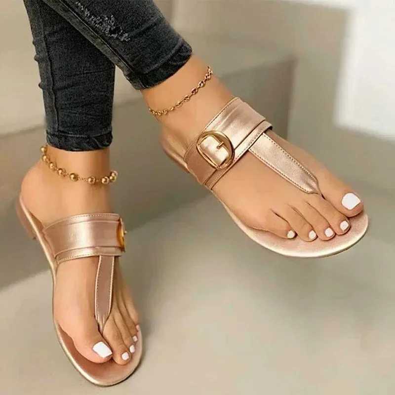 Womens Shoes 2025 Summer New Fi Clip Toe Flat Womens Flip Flops Beach PU Leather Casual Ladies Slippers Zapatos Mujer XJ250610
