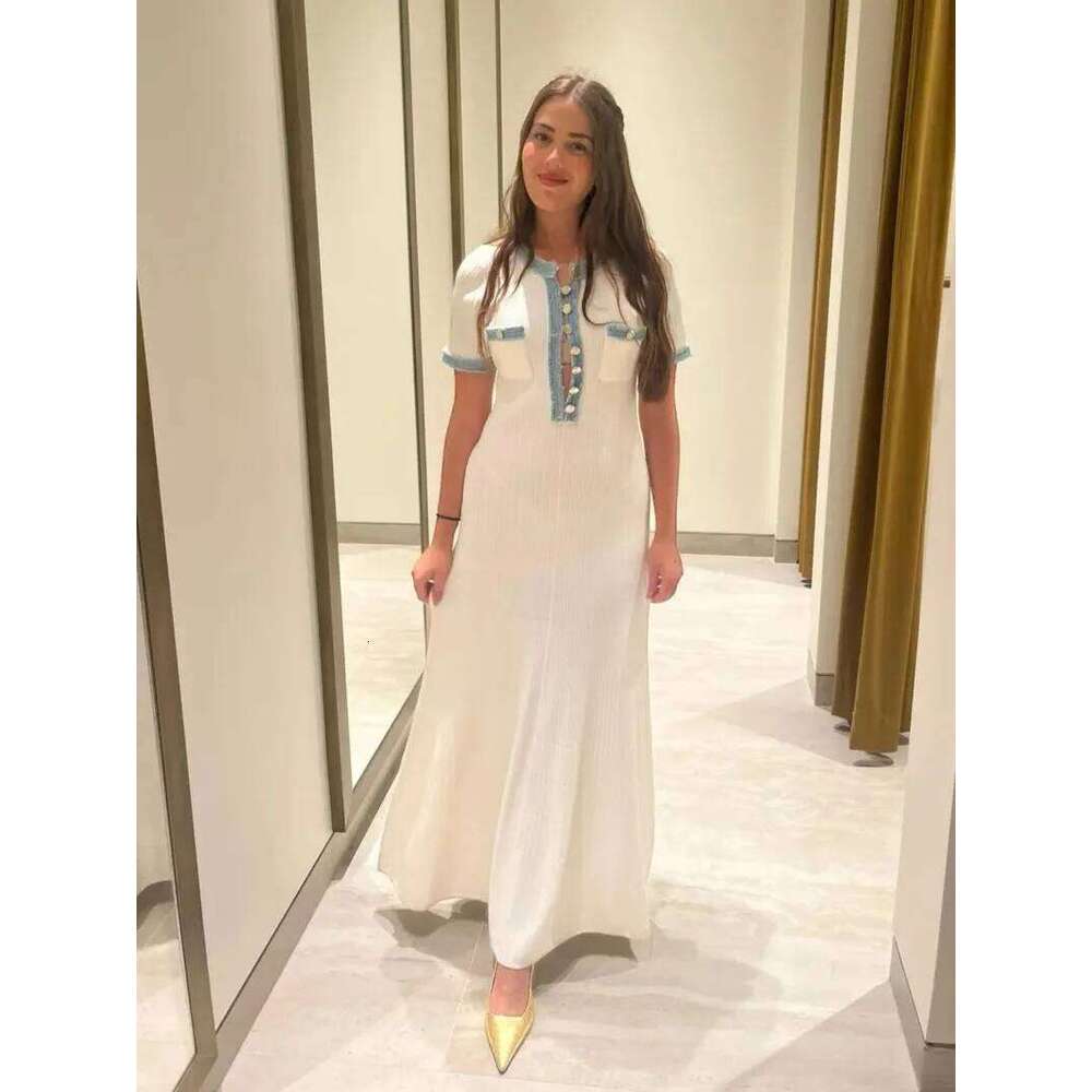 French Elegant White Maxi For Women 2025 New Pleated Patchwork Knitted Mini Dress Socialite Chic Graceful Outfit