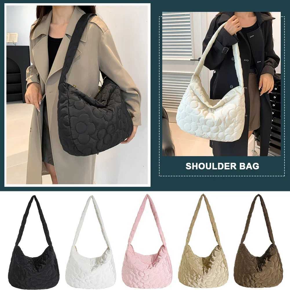 Women Soft Puffer Bag Fashion Zipper Satchel Bag Casual Floral Quilted Tote Bag Lightweight Large Capacity Slouchy Shopper Bag XJ250610