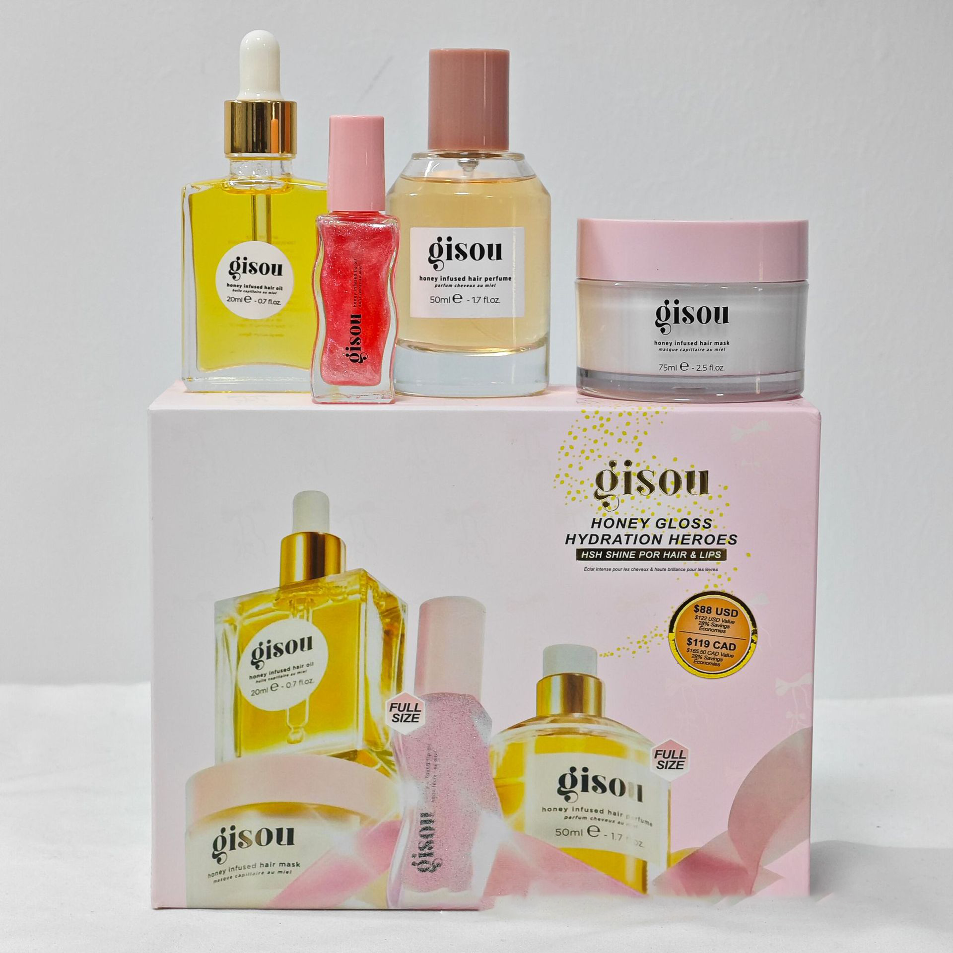 Gisou Glossy Lip Balm Moisturizing Facial Cream Hair Perfume Hair Essential Oil 4-piece Set