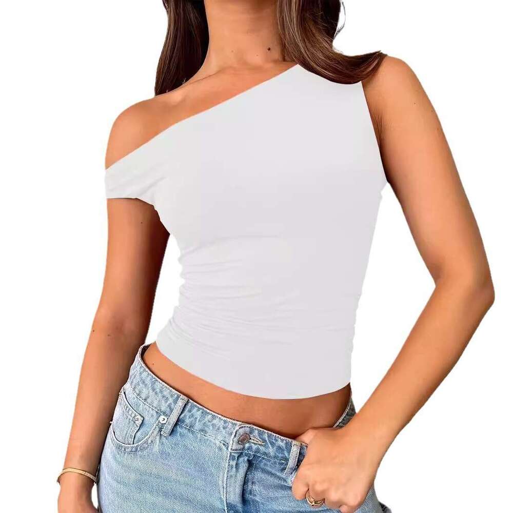 Summer Spicy Girl Off-Shoulder Vest Women's Slim Fit Ruched American Style Sleeveless Top B5