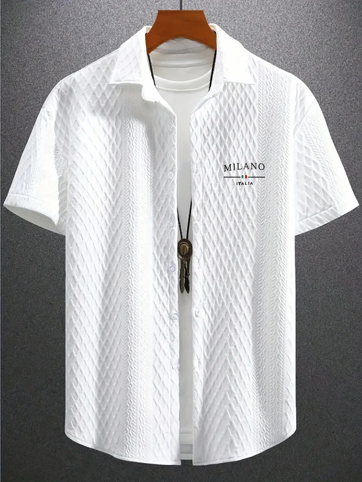 Summer casual knitted fabric plain jacquard mens short-sleeved shirt 4 colors to choose from suitable for daily wear 250611