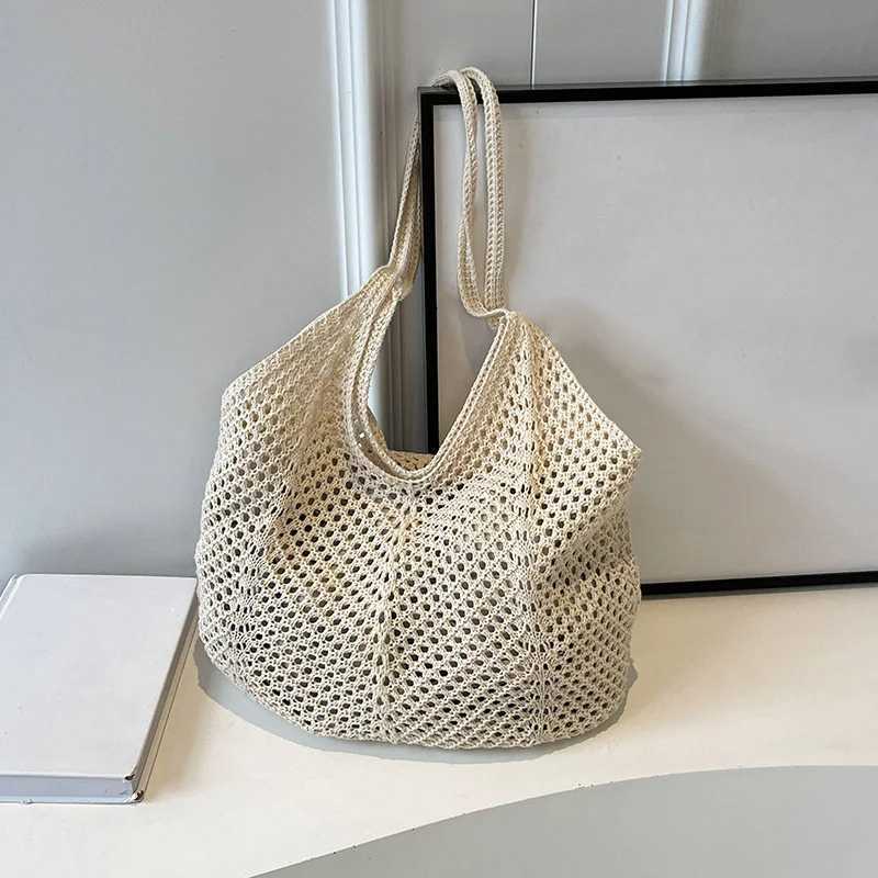 Women Crochet Tote Candy Bag Fashion Knitted Large Capacity Woven Shoulder Bags Solid Color Simple Shopping Bag for Summer Beach XJ250610