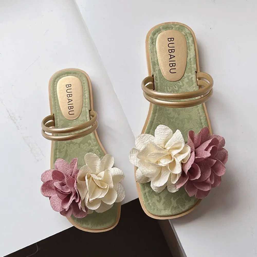 Casual Sweet Flower Flip Flops Waterproof Holiday Seaside Sandals Non-Slip Flat Beach Summer XJ250610