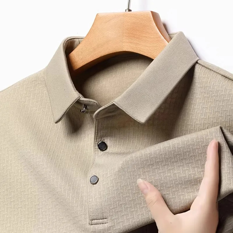 Autumn Mens Lopup Hollow Longsleeved Polo Shirt Breathable Business TShirt Male Golf Lapel Men Shirts 4XL 250610