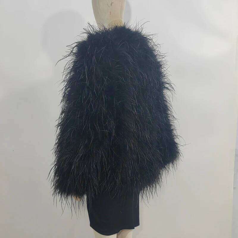 Latest Ostrich Feather Sleeved Cardigan 70 Centimeters Long And Handmade. The Jacket Is Elegant, Comfortable, Casual