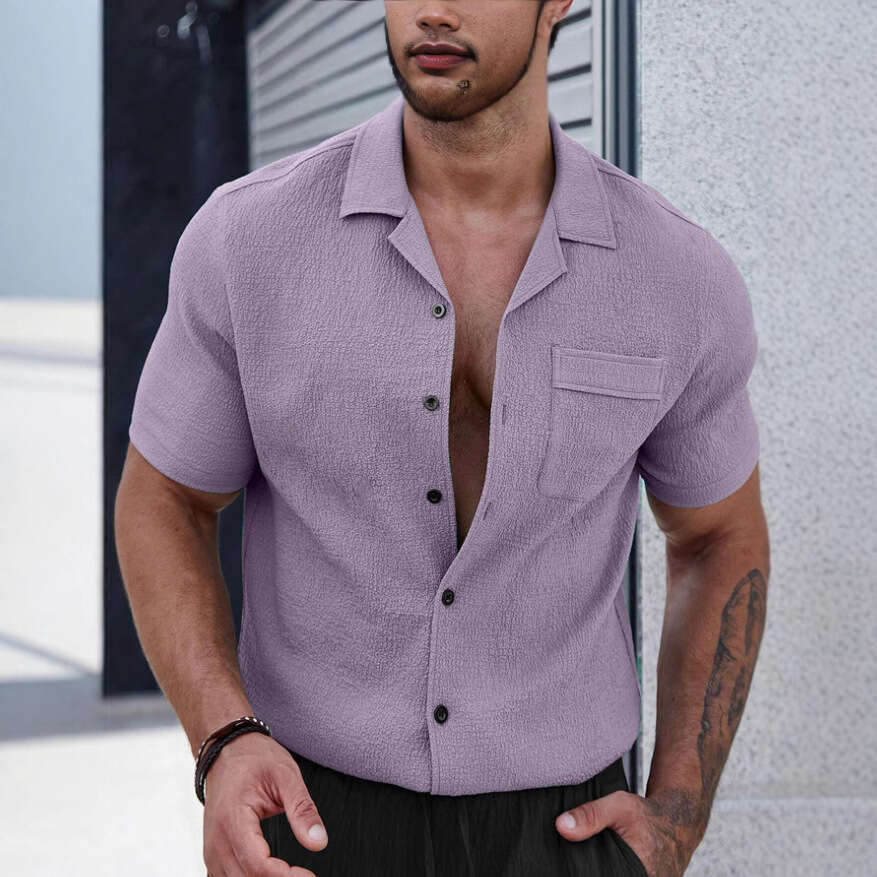 New Short Sleeve Shirt Men's Casual Sports Cardigan Top B5