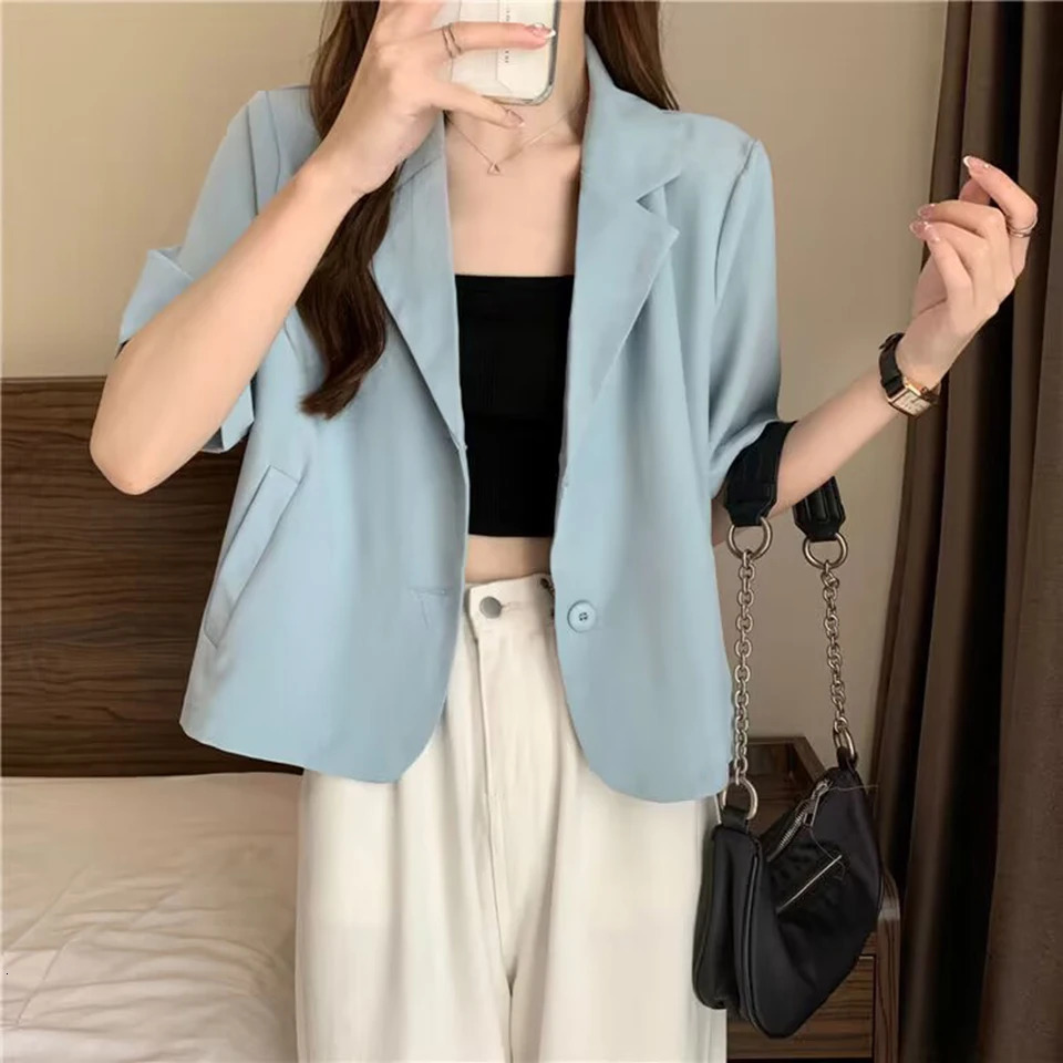 Summer Blazers Women Simple Leisure Loose Korean Style Youth Single Breasted Ladies Temperament Fashion Classic 250610