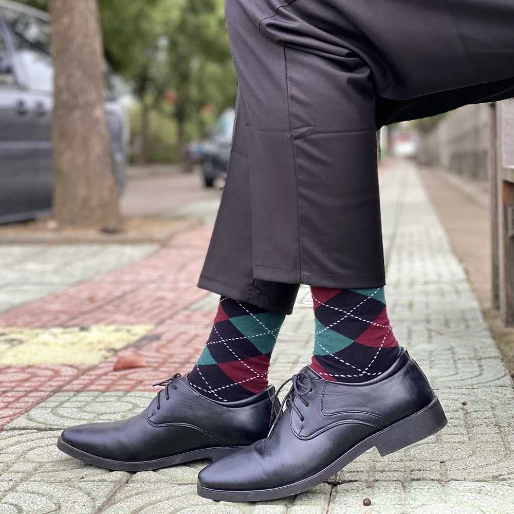 5pairs Mens Cotton Argyle Color Block Soft Crew Socks Mens Business Socks Multicolor Set Z250610