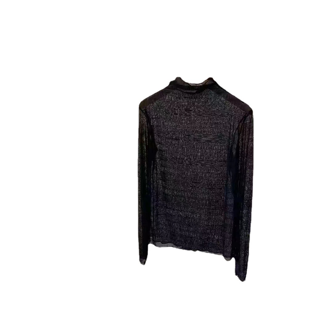 XL80 Autumn and winter new lace bubble shirt for women, fashionable and fairy-like, long-sleeved, half-high collar, mesh bottoming shirt