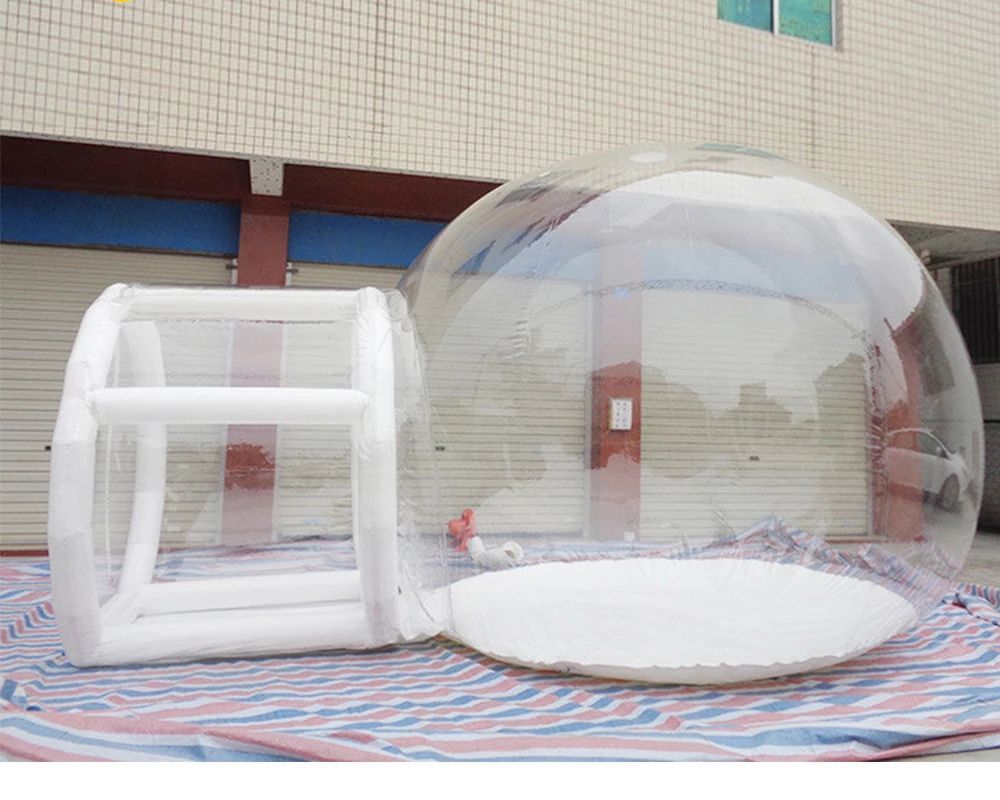 Free shipping Outdoor 5m dia + 2m Tunnel Camping Clear Inflatable Bubble Tent house Air Dome Igloo Transparent with Single Tunnel,tow rooms Privacy Te