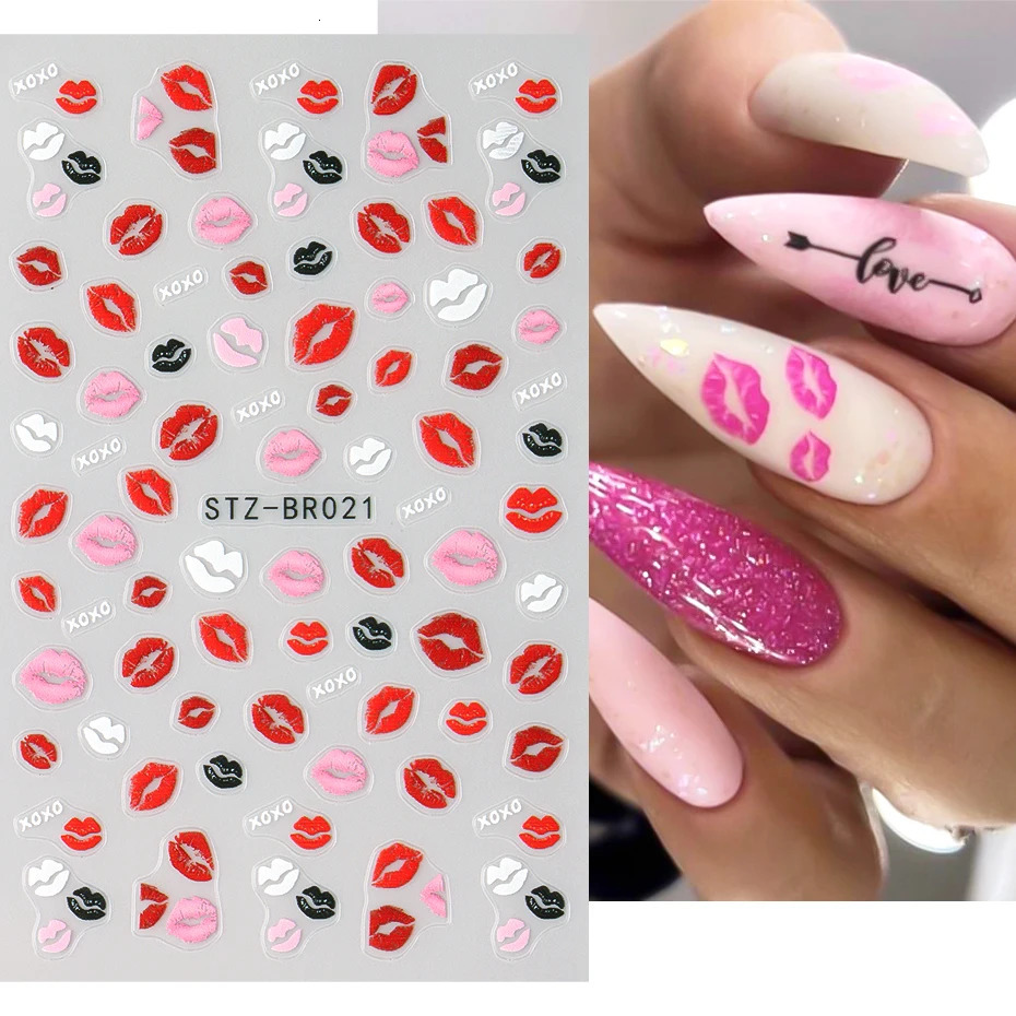 Kiss Sexy Red Lips Stickers for Nails Valentines Day Selfadhesive Nail Art Decoractions Decals Sliders Manicure Accessories 250605