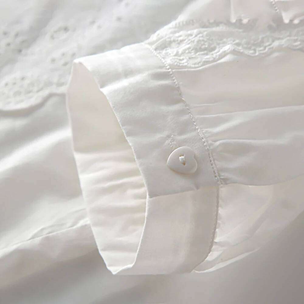 Rowling Mirror Delicate Embroidered Patchwork Women Button O-Neck Short Sleeve Vintage Office Lady Shirt