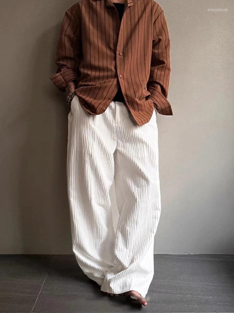 Mens Pants Breathable Ice Silk Ribbed Trousers Mens Summer Casual Straight Men Stylish Striped Textured Old Money Aesthetic