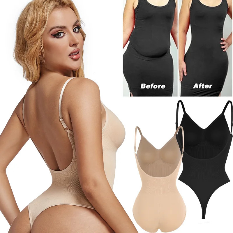 Womens Backless Bodysuits Seamless Sexy Shapewear Thong Butt Lifter Body Shaper Tummy Control Corset Slimming Camisole Tops 250610