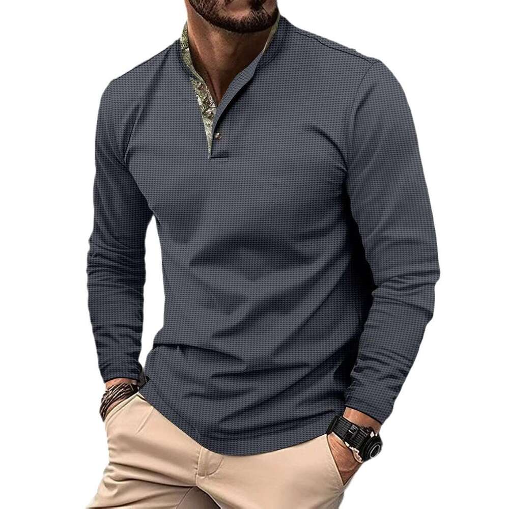 Autumn Winter New Men's Double Layer Stand Collar Long Sleeve Sports Polo Shirt B5