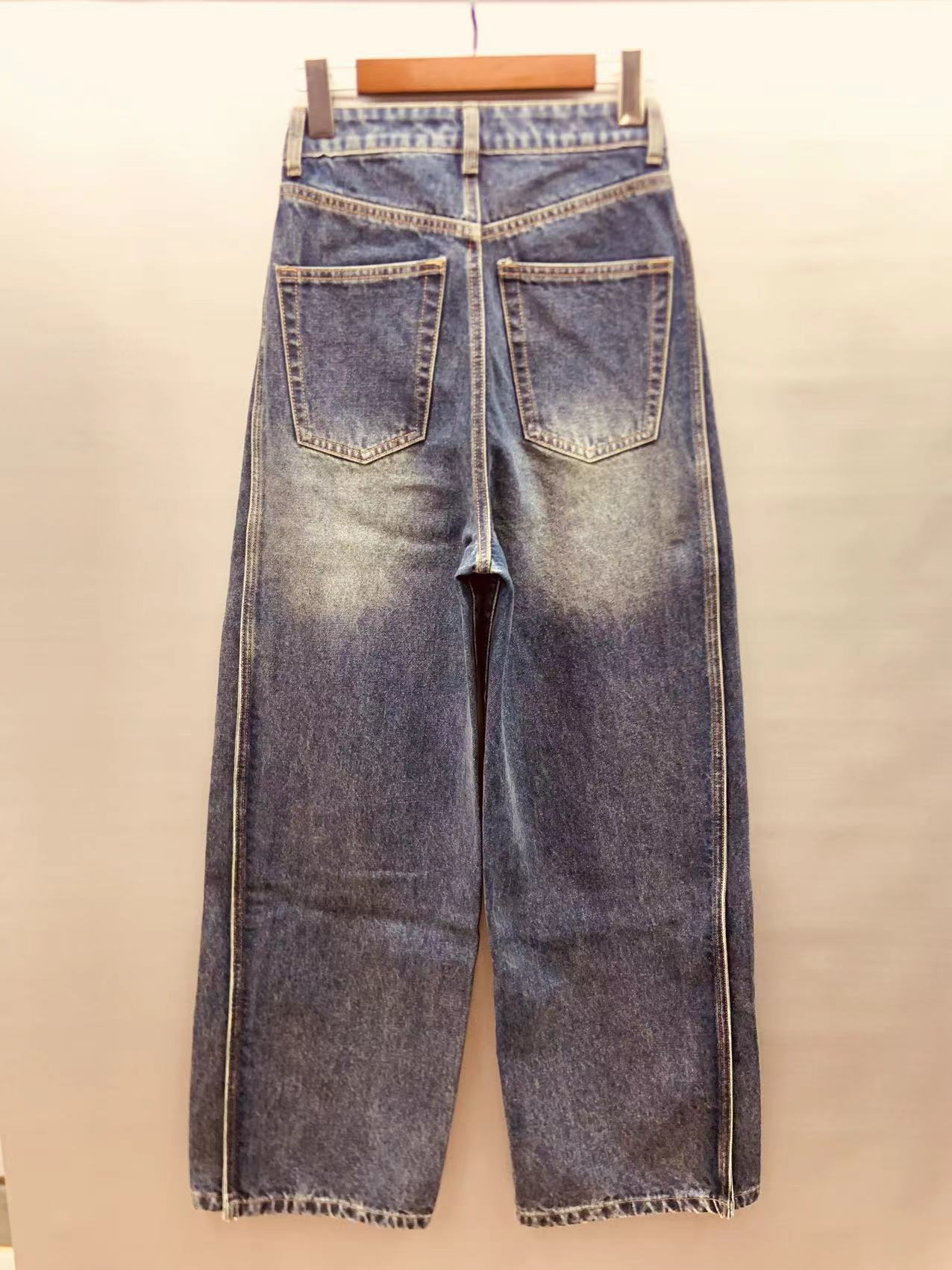 Factory Customized Wholesale Vintage Gray Washed High Waist Spliced Jeans 24-0803