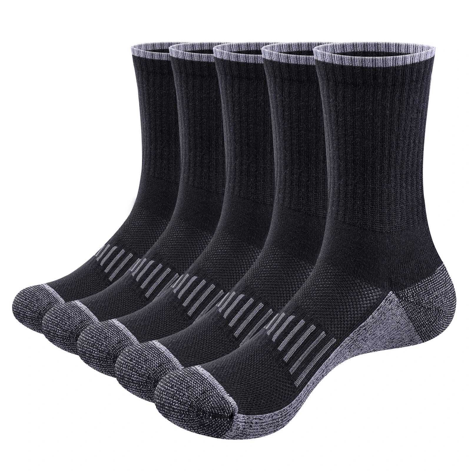 YUEDGE Mens Moisture Wick Trekking Hiking Sports Socks Cotton Cushioned Work Boot Crew Socks For Men Size 37-46 EU Z250610
