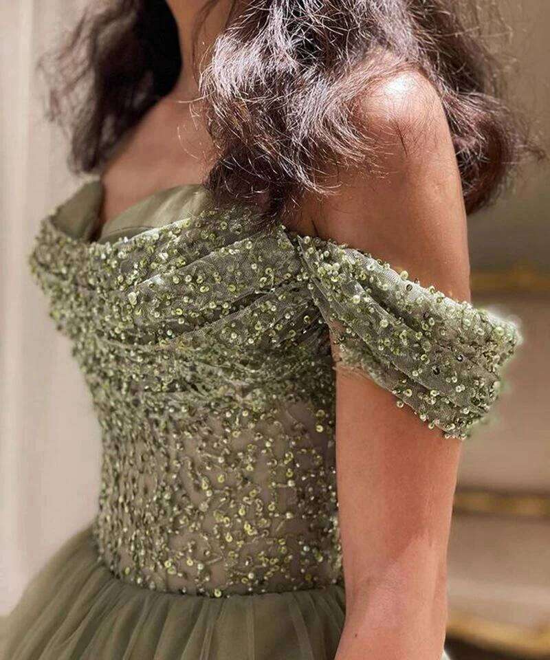 Green Prom for Women Handmade Sequins Woman Dress Party Evening Elegant customized Celebrity Robe