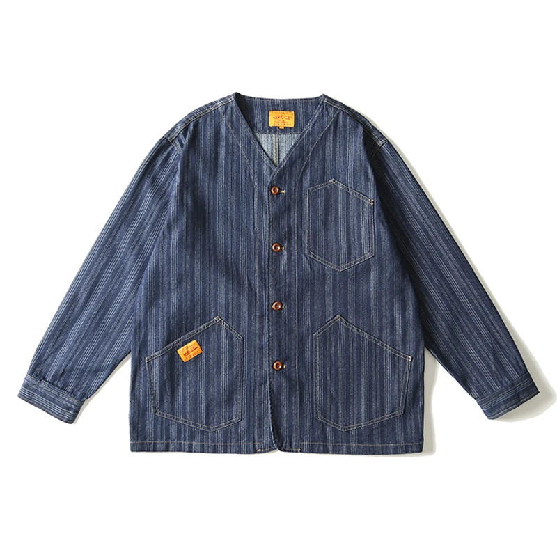 Men Vintage Denim Stripe Loose Casual Streetwear Fashion Baseball Jacket Cityboy Jeans Cargo Coat Mens Jackets Outerwear 250611