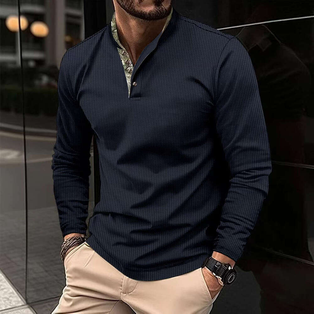 Autumn Winter New Men's Double Layer Stand Collar Long Sleeve Sports Polo Shirt B5