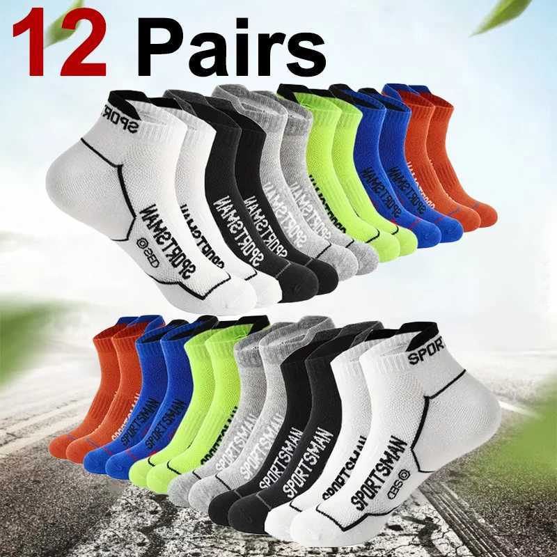 12 Pairs Men Knitted Anti Odor Sports Socks Fashionable Letter Sweat Absorbing Mesh Breathable Couple Running Casual Socks Z250610
