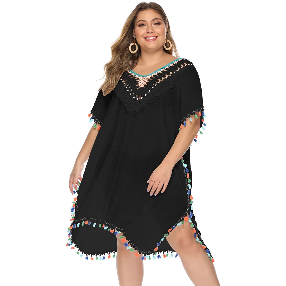 Cover Up Plus Size Bikini Women Swimsuit Coverup Beach Bathing Suit Wear Knitting Swimwear Mesh Dress 250530