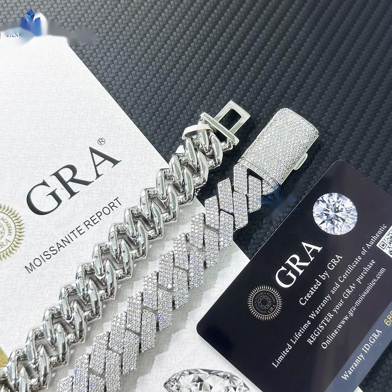 OACOCA FancyJewelry 925 Silver18MM 3 Rows Full D-VVS Ice Out Moissanite Diamond Chains Hip Hop Jewelry Cuban Link Chain Necklace