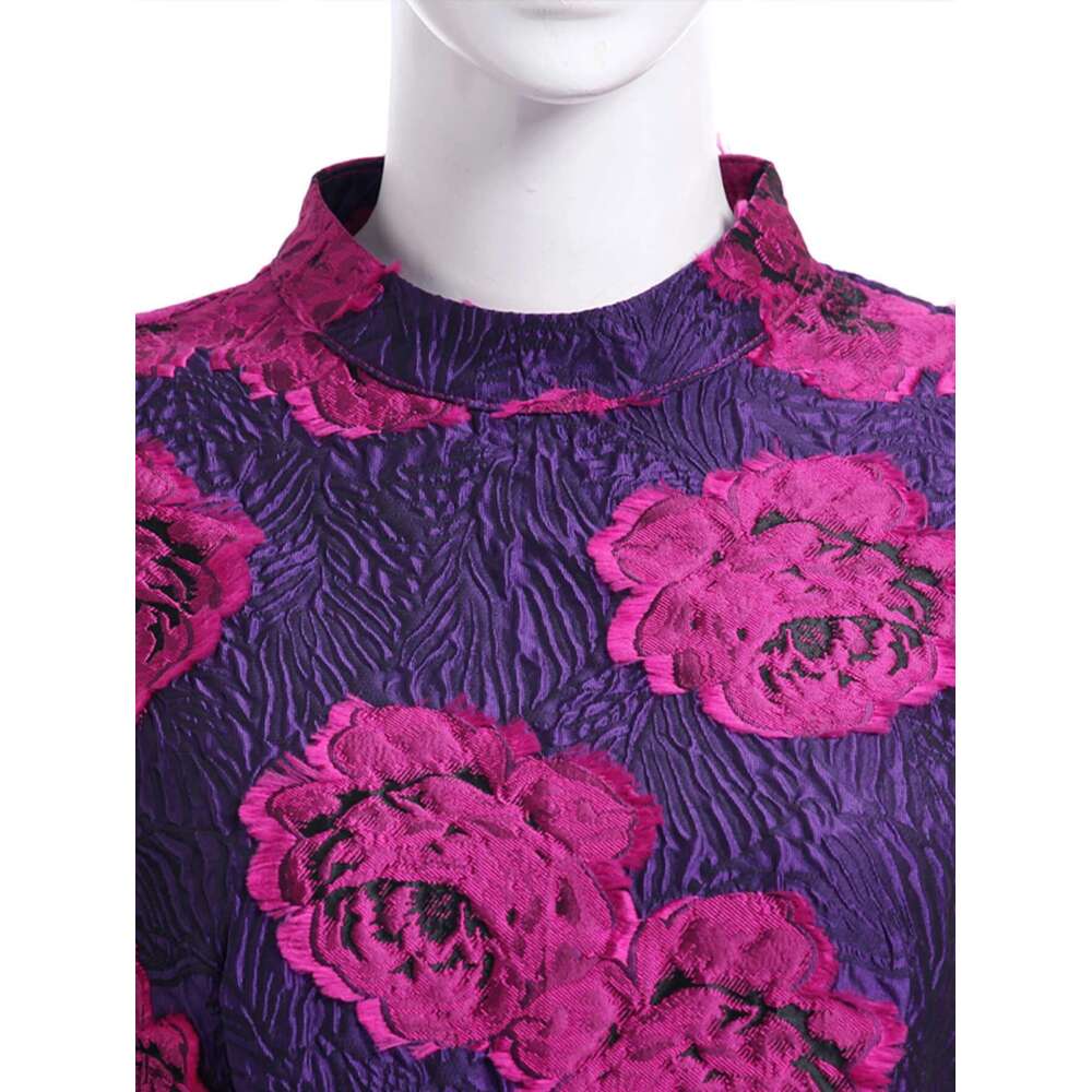 Elegant Brocade Women Maxi Mermaid Dress Long Vintage Flowers Slim Clothing Stand Collar Party Dresses Robe Femme Vestido