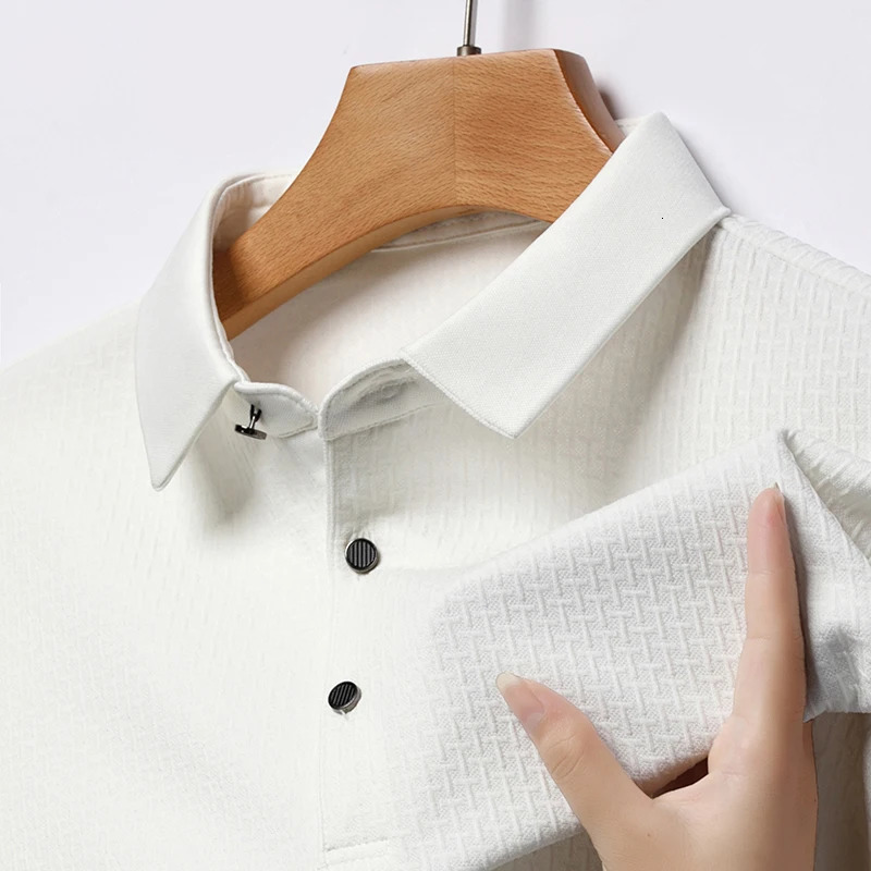 Mens Lopup Hollow Longsleeved Polo Shirt Breathable Business Fashion TShirt Male Golf 4XL 250610