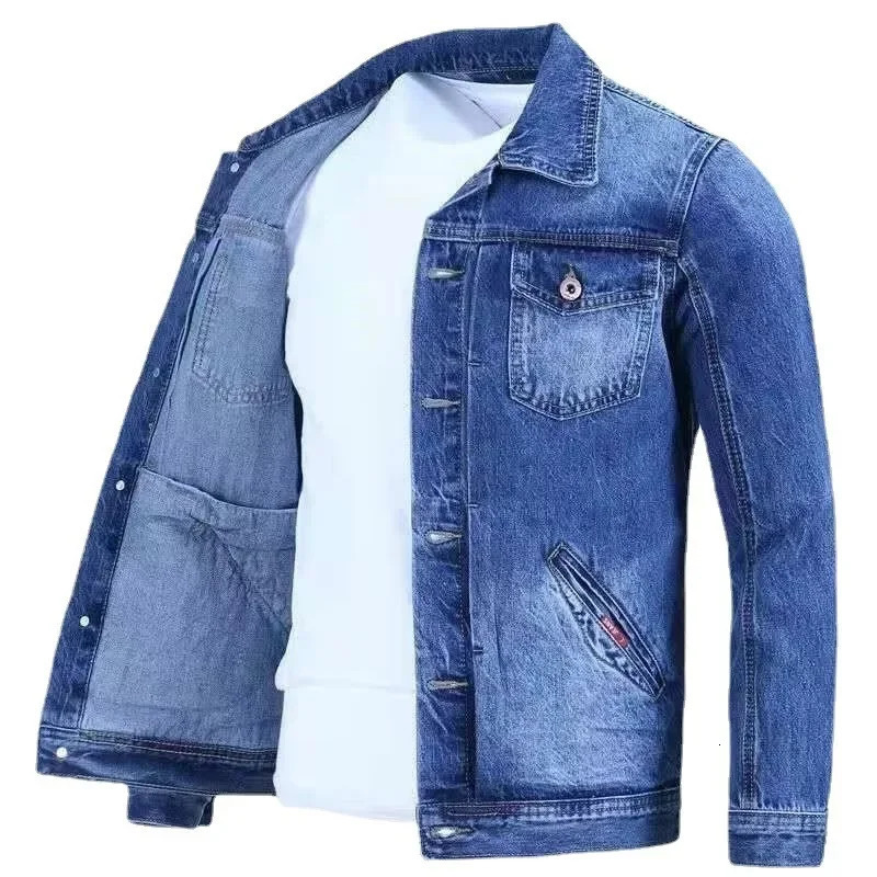 Autumn Vintage Denim Jacket For Men Trendy Cool Workwear Korean Style Slim Fit Casual Top Outerwear Thin Regular Length 250611