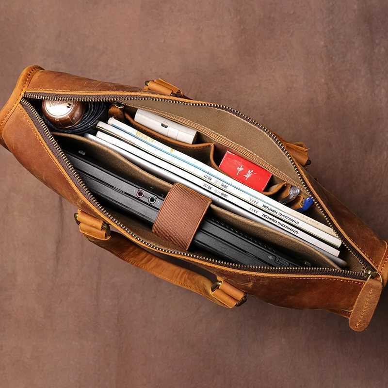 GURO Vintage Genuine Leather Handbag Mens Executive Briefcase Crazy Horse Cowhide Shoulder Bag Business Laptop Crossbody Bags W250610