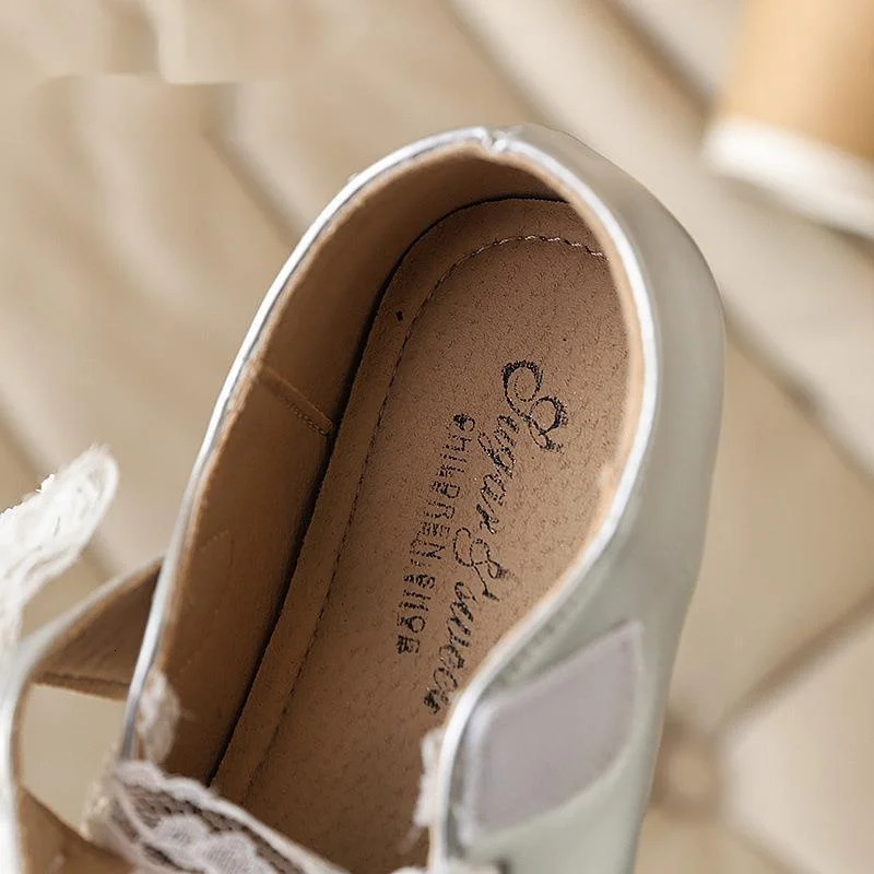 Lace Bow Girls Flats Shoes Spring Autumn Solid PU Leather Children Mary Janes Hook Loop Soft Party Kids Princess Shoes 250611