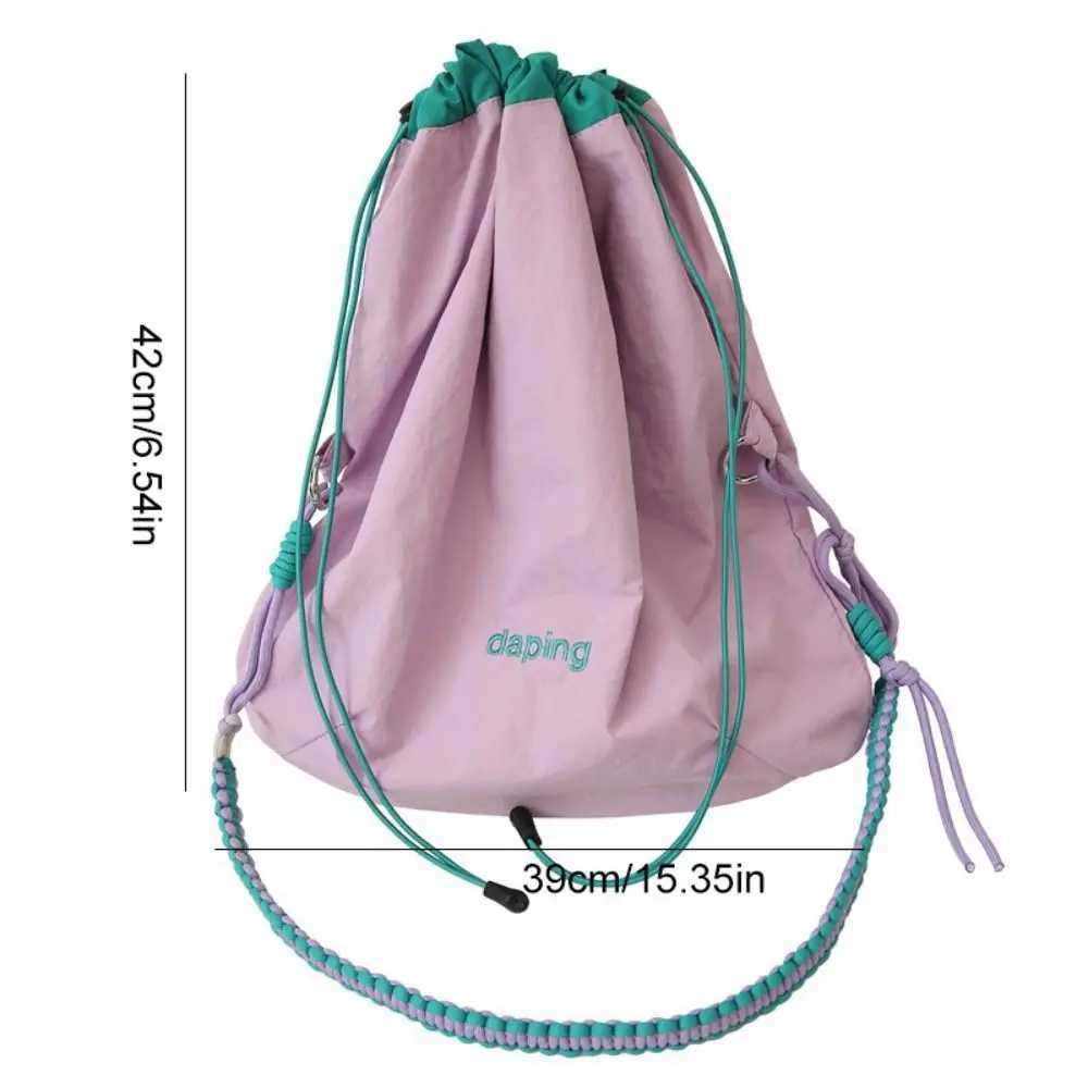 Casual Lightweight Shoulder Bag Contrast Color Letter Crossbody Bag Large Capacity Nylon Drawstring Bag for Girls XJ250610