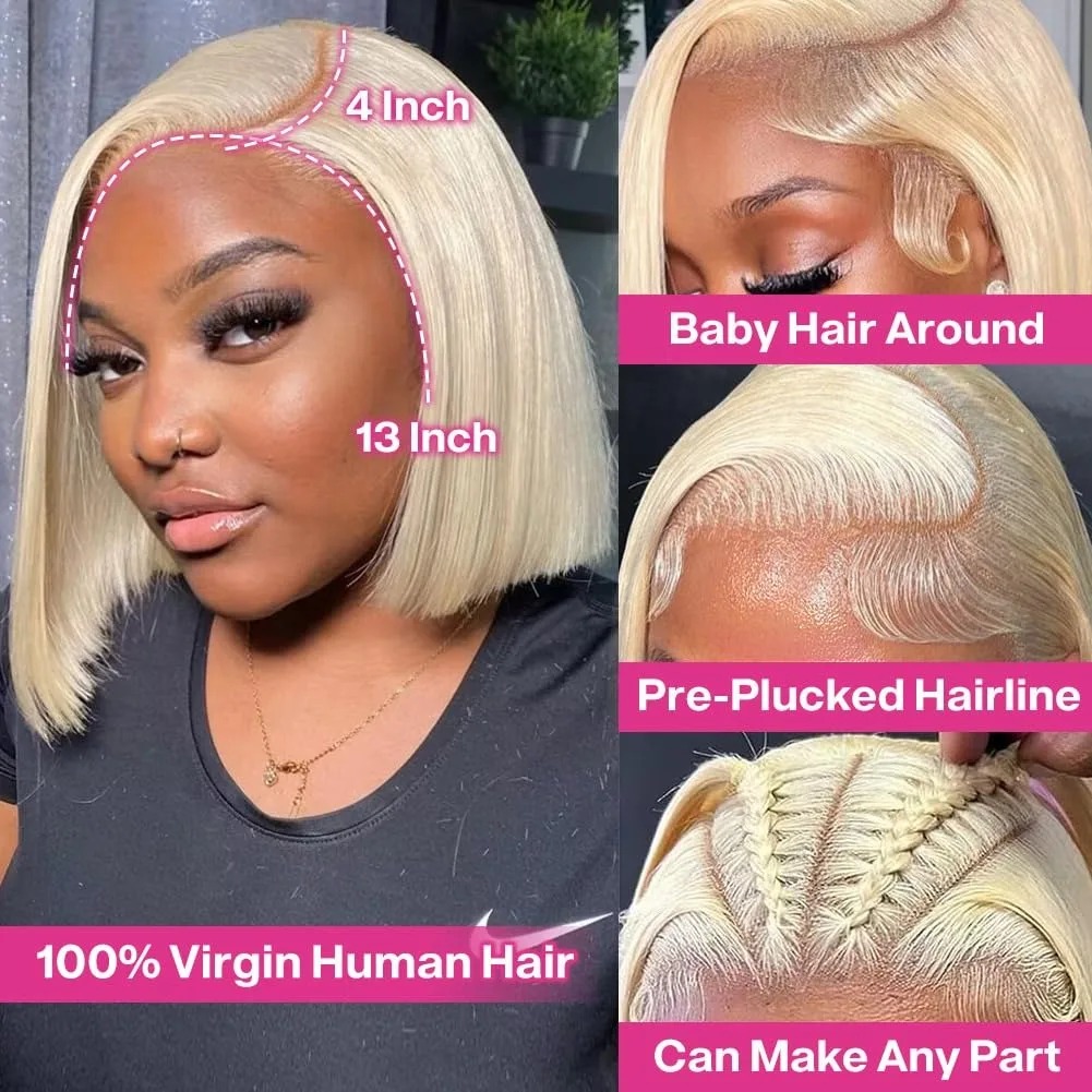 Short Straight Bob Wig Human Hair Wigs Blonde 613 Colored Lace Front Human Hair Wigs 13x4 Lace Frontal Human Hair Wig For Women Synthetic