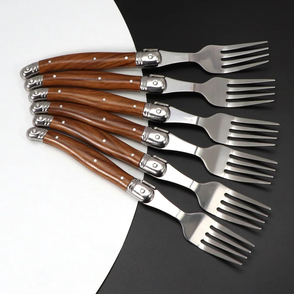 Jaswehome 6Piece Wood Grain Handle Steak Knife Fork Collection Western Food Knife and Fork Set Stainless Steel Cutlery Utensils 250610