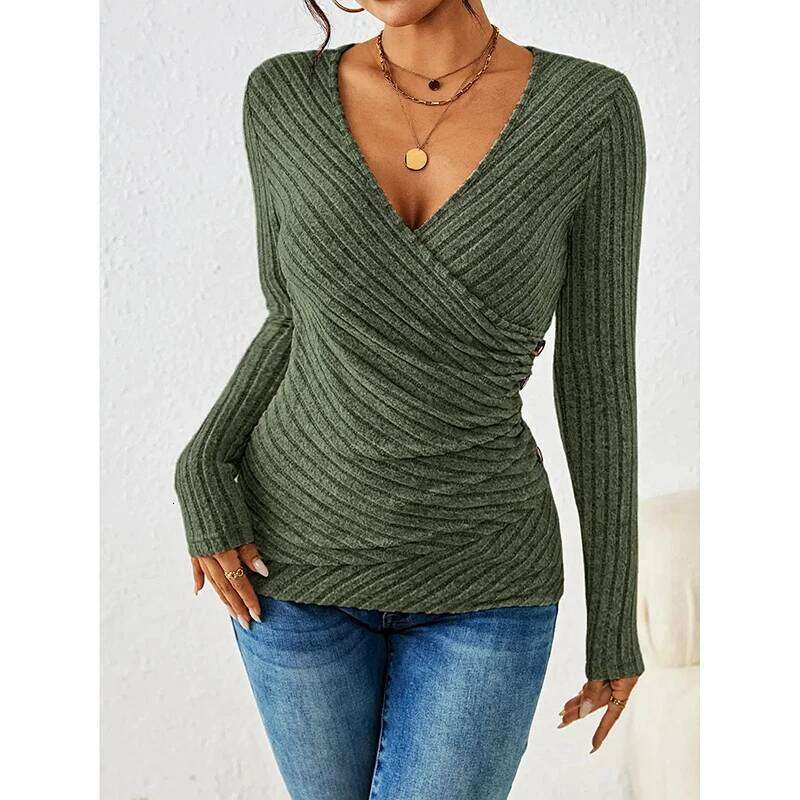 2025 New Button V-neck Knitted Sweater Pullovers Autumn Winter Basic Women Sweaters Fit Soft Warm Tops