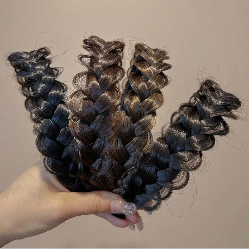 Lazy Wig Twist Headbands For Women Wide Fishbone Braids Hairbands Handmade Retro Head Hoop Hair Styling Headwear Accessories 250610