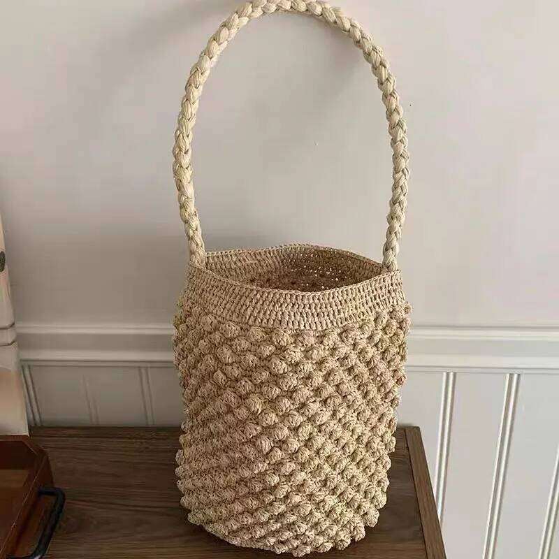 Fashion Raffia Straw Women Shoulder Bags Designer Weave Lady Handbag Casual Handmade Summer Beach Tote Bucket Bag